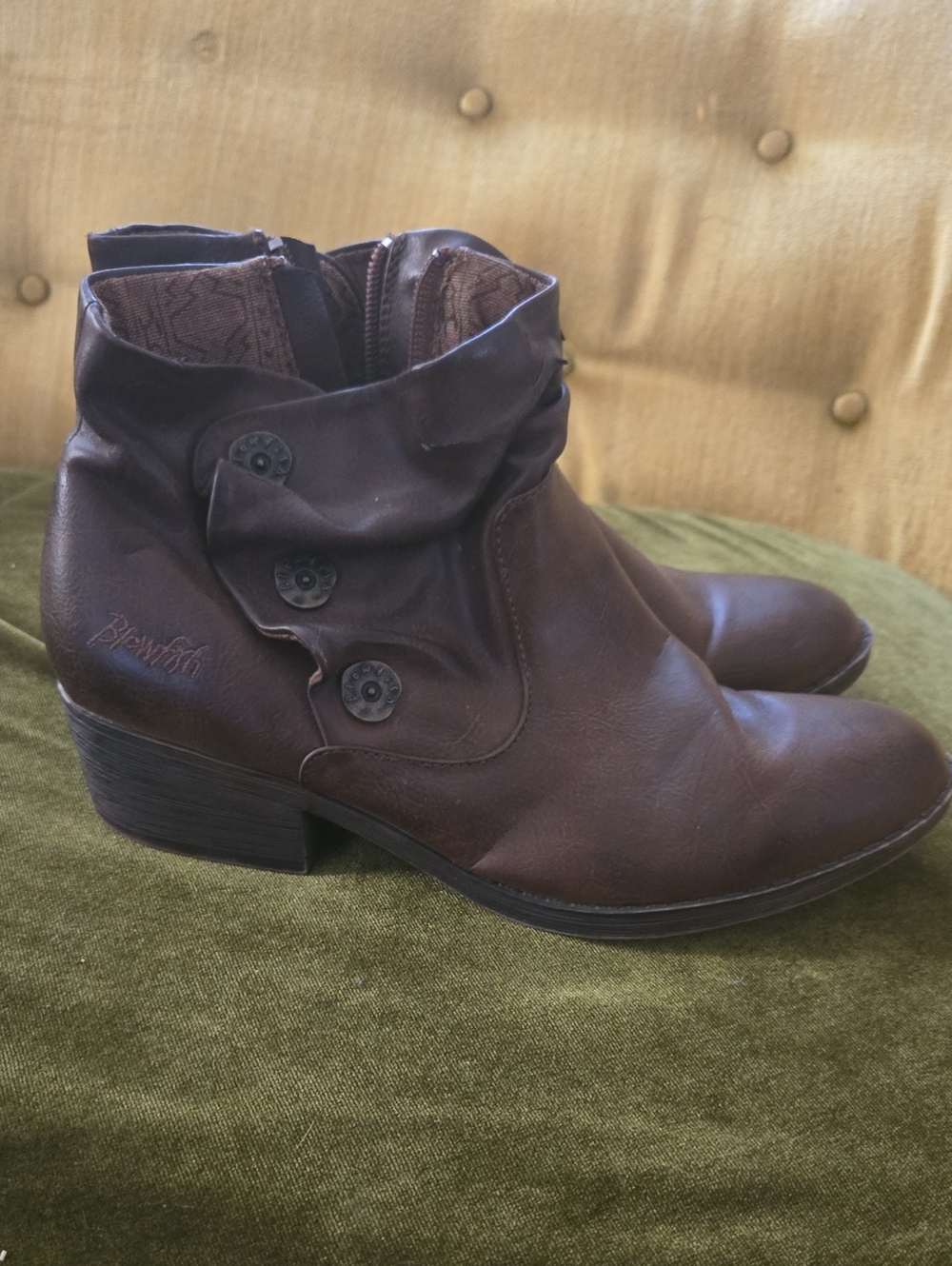 Blowfish Brown Leather Button-Accent Ankle Booties
